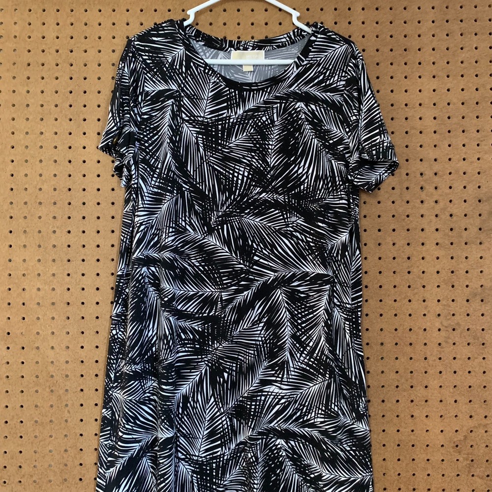 MICHAEL Michael Kors Basics Sheath‎ Dress Palm Print Black Large Resort Cover up